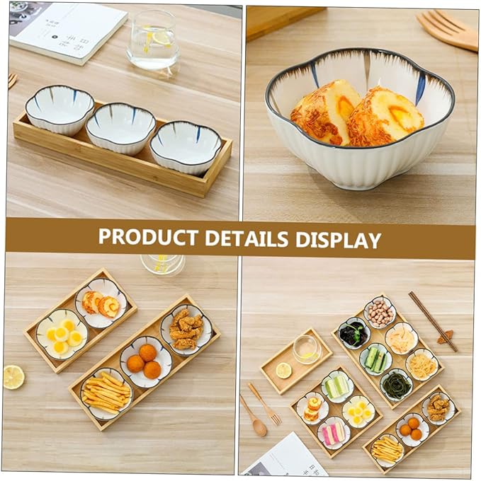 1Set Japanese Style Snack Plate with Wooden Tray Ceramic Small Plates for Side Dishes Desserts Appetizers and Condiments Food-safe Material for Home and Restaurant Use