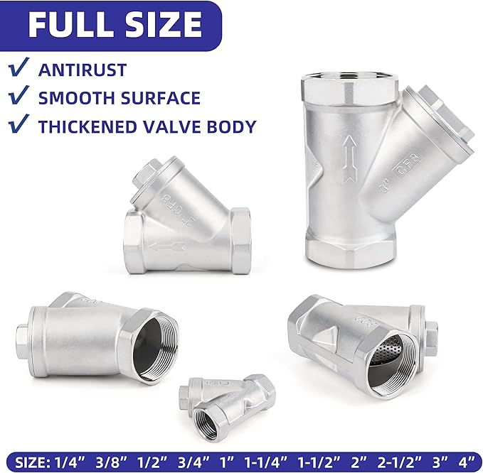 Industrial Plumbing Y Strainers NPT Female 3", Heavy Duty 304 Stainless Steel Y-Strainer, Y-Shaped Filter Valve Connector with 80 Mesh Screen to Remove Excess Impurities for Water Oil Gas DN80