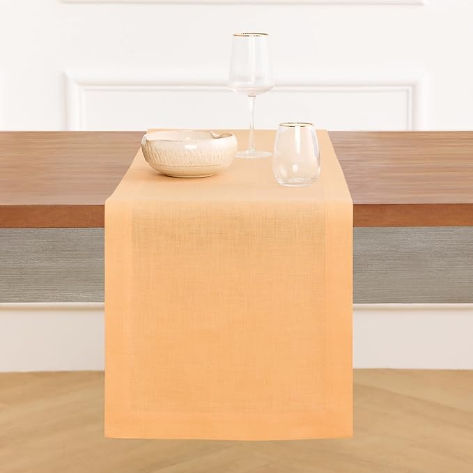 Solino Home Linen Table Runner 90 Inches Long - 100% Pure Linen Peach Table Runner 14 x 90 Inch - Fete