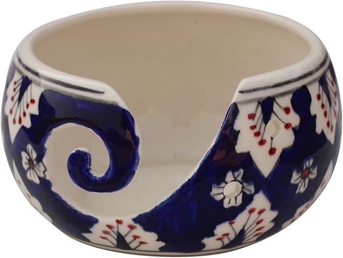 7" Inch Ceramic Yarn Bowl for Knitting and Crocheting with Smooth Spiral Outlet – Tangle-Free Yarn Organizer by ABHANDICRAFTS (AB-BOWL-022) (AB-BOWL-022)