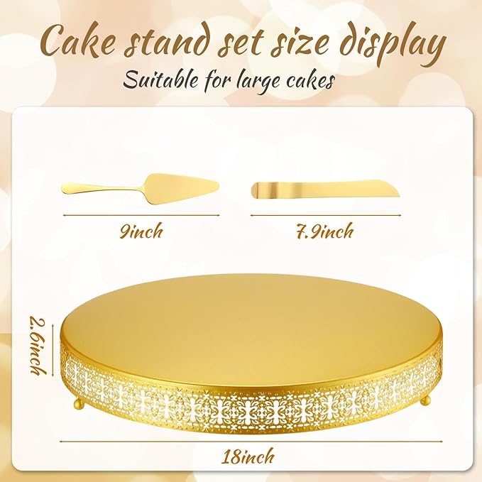 Wenqik Christmas Cake Stand 18 Inch Gold Metal Round Cupcake Dessert Stand with Cake Cutting, Spatula Xmas Cupcake Pastry Display Candy Holder Display for Christmas Wedding Birthday Party