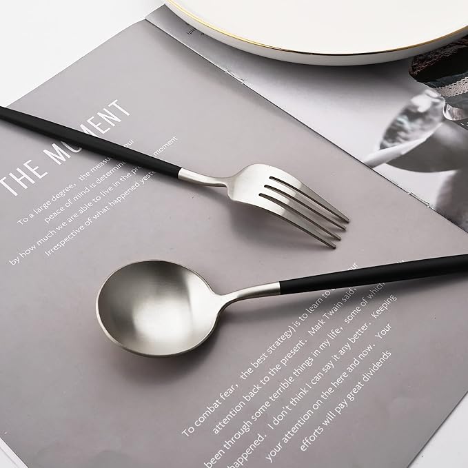 Flatware Set 18/10 Stainless Steel Matte Silver - Kitchen Utensil Serving Set of Dinner Fork Knife Spoons Salad Fork Dessert Spoon,20 Piece Set of 4, for Home Kitchen Hotel