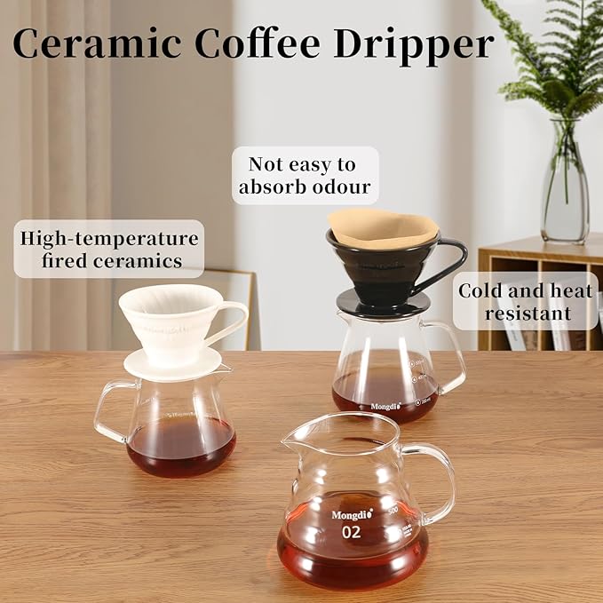 Mongdio Ceramic Pour Over Coffee Dripper, Reusable Porcelain Portable Pour Over Coffee Maker, Slow Brewing Accessories with 1 Holes for Home - Size 02 Red