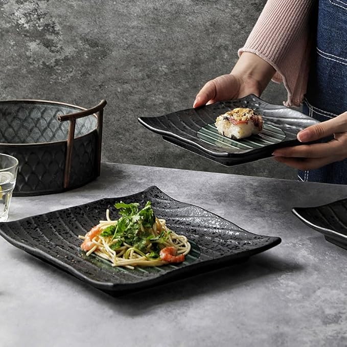 Dinner plates,Dinner Plates Simple Ceramic Shallow Plate Black Flat Plate Japanese Sushi Plate Vegetable Plate Home Dining Plate Dinner Tray