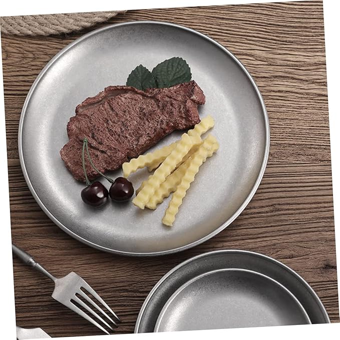 OUNONA Vintage Round BBQ Serving Tray Stainless Steel Snack Plate for Camping Picnics Household Use Versatile Food Dish for Snacks Fruits and Fried Foods