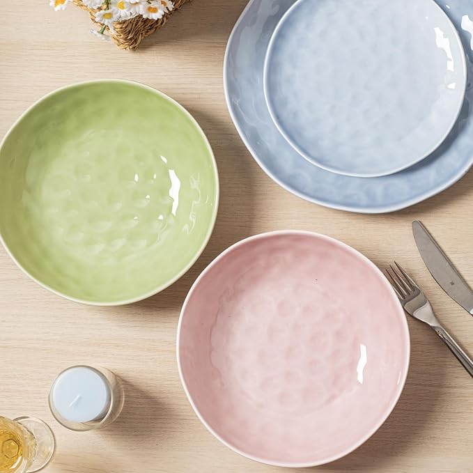 HOMBENE Plates and Bowls Sets, Dinnerware Set 12 Piece Service Porcelain Dinnerware for 4, for Dessert Salad and Pasta, Celestial Blue Dishes