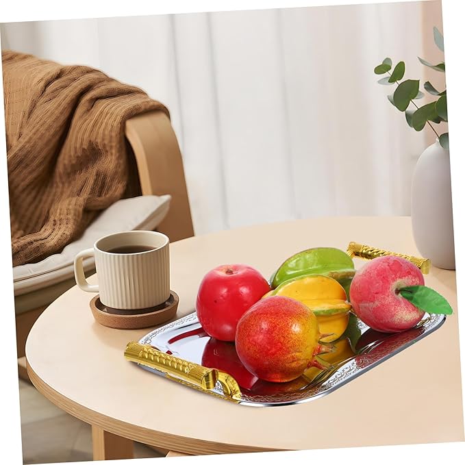 Rectangular Serving Tray with Handles 304 Stainless Steel Snack Platter for Parties Coffee Table and Restaurant Use Sturdy Beverage Serving Tray with Non-Slip Design