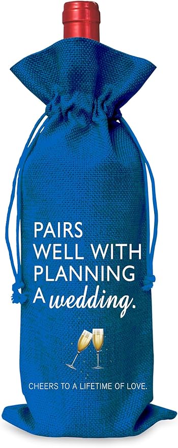 Wine Bag Wedding Gift for Mr and Mrs - Engagement Gift J14-Blue