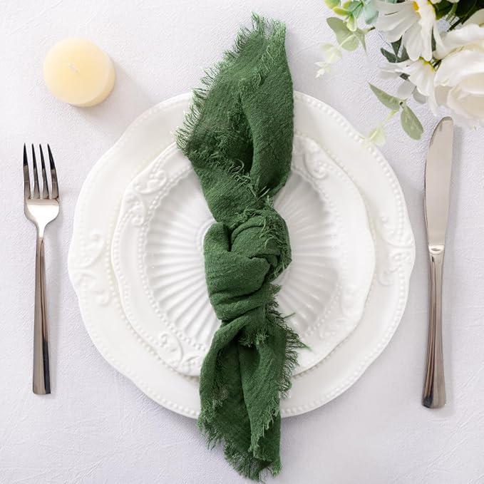 Socomi Set of 12 Linen Napkins Green Easter Spring Cloth Napkins Washable Cotton Dinner Napkins Fringe 17"x17" for Wedding Party Bridal Baby Shower Birthday Table Decorations