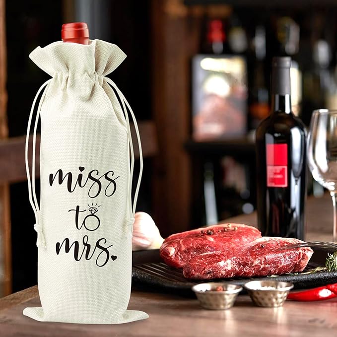 Lcoanriut Miss to Mrs. Wine Bag, Engagement Wedding Wine Gift Bag, Bridal Shower Wedding Gifts Ideas for Couples Wine Bag, Wedding Party Decorations Engagement Gifts for Couples Bride Miss to Mrs.