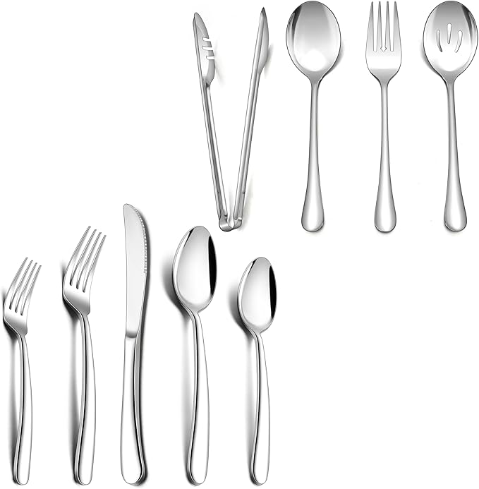 Herogo Heavy Duty Silverware Set with Serving Utensils, 72-Piece Stainless Steel Heavy Weight Modern Flatware Set for 12, Fancy Cutlery for Home Wedding, Dishwasher Safe, Mirror Finished