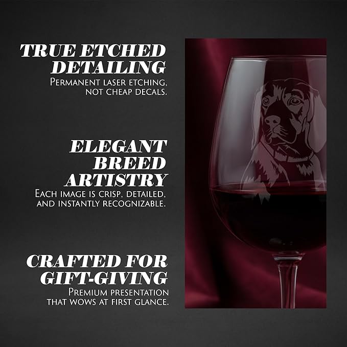 Etched Laser Art Beagle Personalized Dog Themed Etched 12.75oz Wine Glass Custom Dog Breed Wine Glasses, Ideal for Pet Lovers, Unique Birthday Gift for Men & Women, Personalized Gift