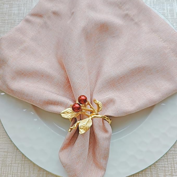 Elegant Rose Gold Berry Napkin Ring Set - 6 Piece Set for Formal Dining and Special Occasions
