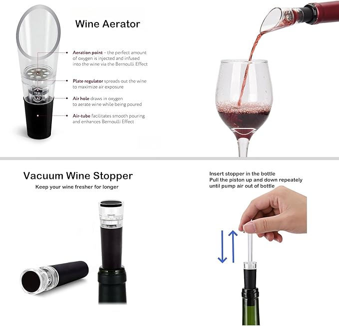 Electric Wine Opener With Base, Rechargeable Bottle Opener With 2-in-1 Aerator & Pourer, Foil Cutter, 2 Stoppers - Accessories Gifts for Wine Lovers