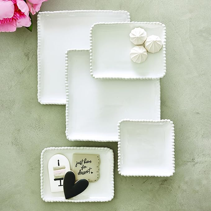 Santa Barbara Design Studio Appetizer Plate Set - 6" Ceramic Plates With Beaded Rim, 4-Count, White