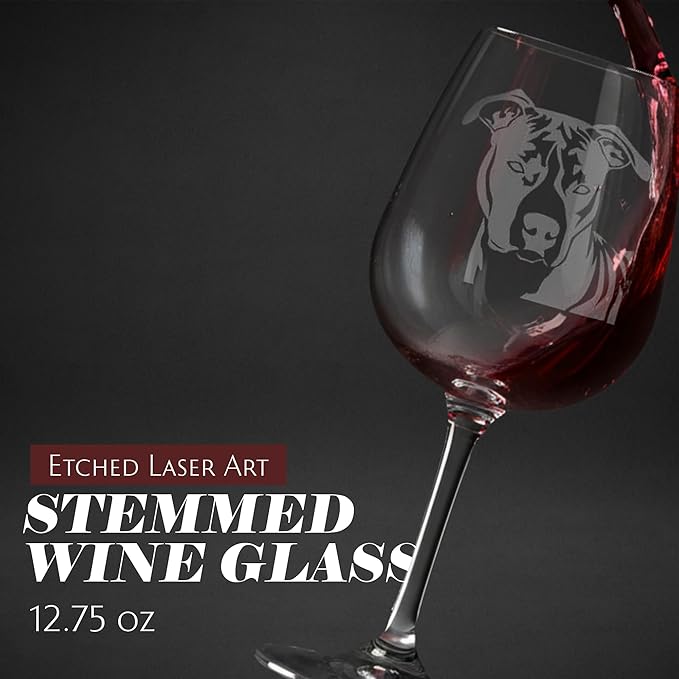 Etched Laser Art American Staffordshire Terrier Personalized Dog Themed Etched 12.75oz Wine Glass Custom Dog Breed Wine Glasses for Pet Lovers, Personalized Birthday Gift for Men & Women