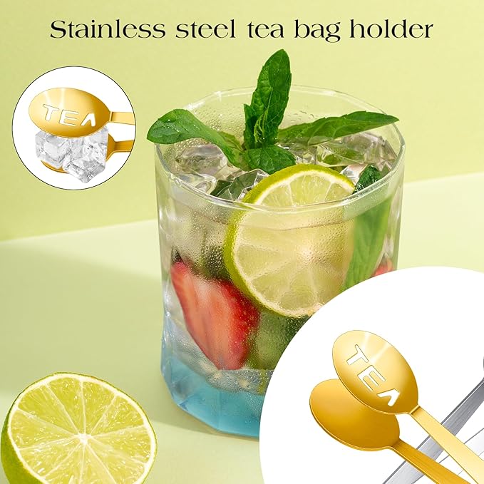 2 Pack Tea Bag Squeezer, Tea Tongs Metal Stainless Steel Squeezer Tongs Teas Filter Spoon Clamp Teas Strainer Holder Clip for Gripping Loosing Leaf,Ice Lemon Slice (Golden and Silver)