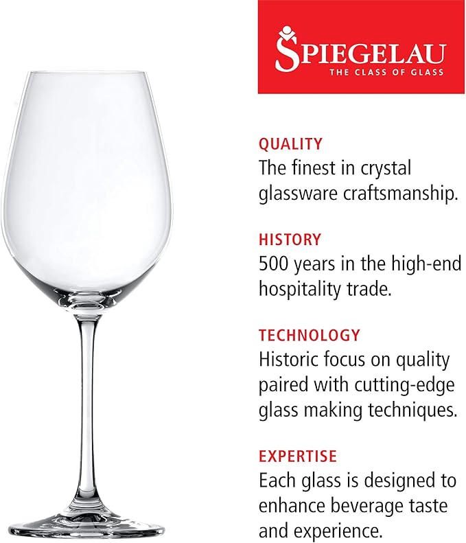 Spiegelau Salute Stemmed Red Wine Glasses, Lead-Free Crystal Wine Glasses for Pinot Noir, Cabernet, Wedding, Anniversary, Housewarming, Birthday Gifts, Elegant Glassware, Home Bar, 19.4 oz, Set of 4