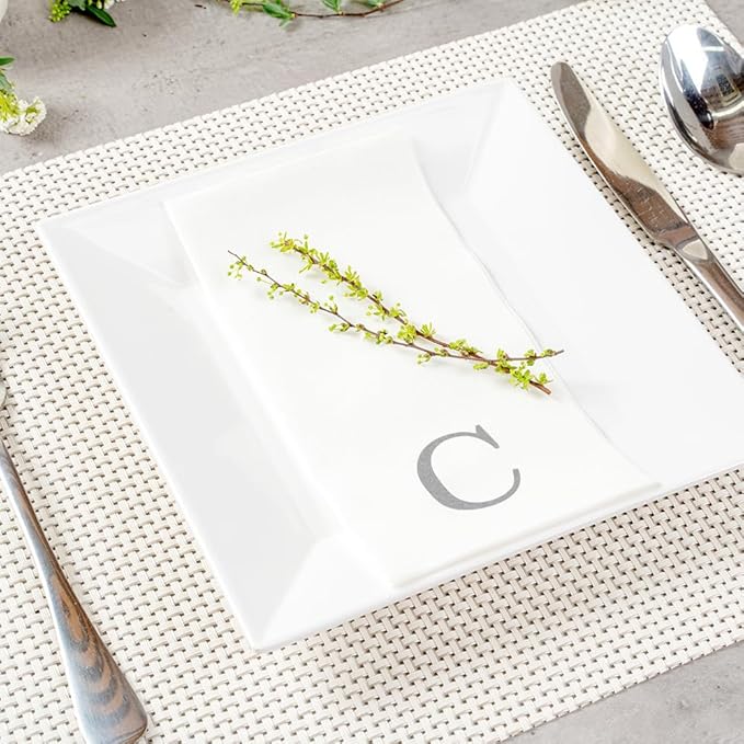 Luxenap 15.8 X 7.9 Inch Linen-Feel Guest Towels, 2000 Lettered Hand Towels - Silver Letter 'C', Sans Serif Font, White Paper Dinner Napkins, airlaid, For Restrooms And Tables - Restaurantware