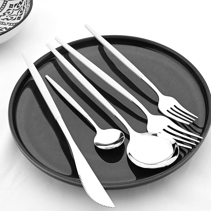Gugrida 5-Piece Silverware Set 18/10,Flatware Set, Silver White, Stainless Steel Tableware Cutlery Set for 1,Dishwasher-Safe