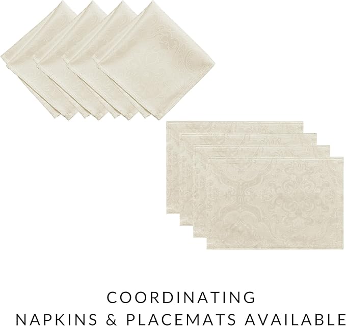 Elrene Home Fashions Caiden Elegance Damask Waterproof, Stain & Wrinkle Resistant Fabric Tablecloth, 52" x 52" Square, Ivory