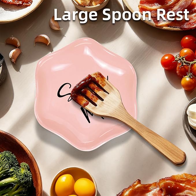 Funny Ceramic Spoon Rest for Kitchen Counter Stove Top, 5.8 Inch Heat-Resistant Utensil Holder for Cooking, Spoons, Ladles, Tongs, Cute Kitchen Decor, Housewarming Gift for Women Men (Pink)