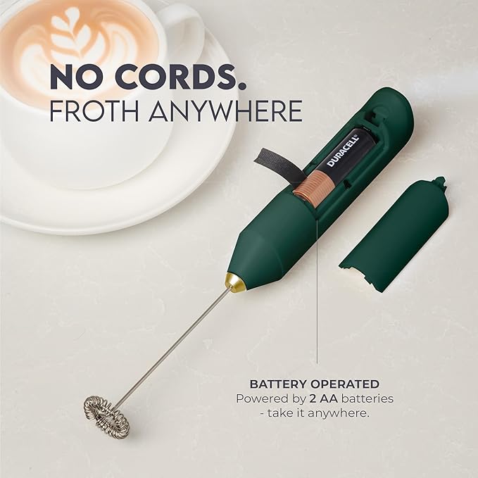 Zulay Kitchen Powerful Milk Frother Handheld with 2 Duracell AA Batteries – Ultra Fast Frother Wand Electric Drink Mixer for Coffee, Lattes, Cappuccinos, Matcha & Hot Chocolate – Portable Foam Maker