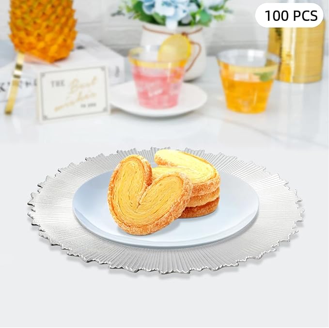 100 PCS Charger Plates Bulk, 13 Inch Plastic Round Charger Dinner Plates Jagged Edge Service Plates Decorative Chargers Bulk for Table Setting Wedding Party Event(Silver)