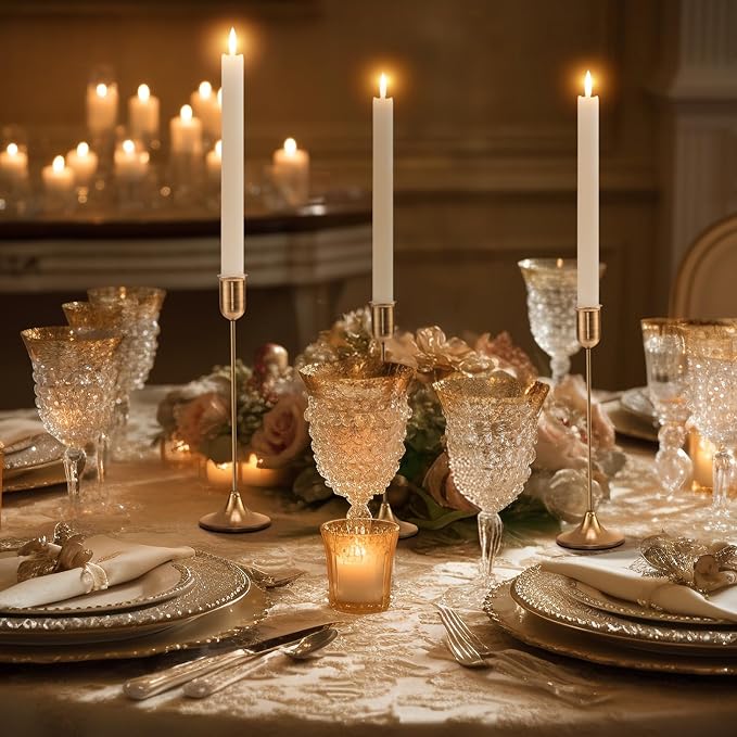 Candlestick Holders, Taper Candle Holders Set of 6, Vintage Gold Candle Sticks Holder Decor for Table Centerpiece, Fireplace Mantel, Weddings, Housewarming & Christmas Décor