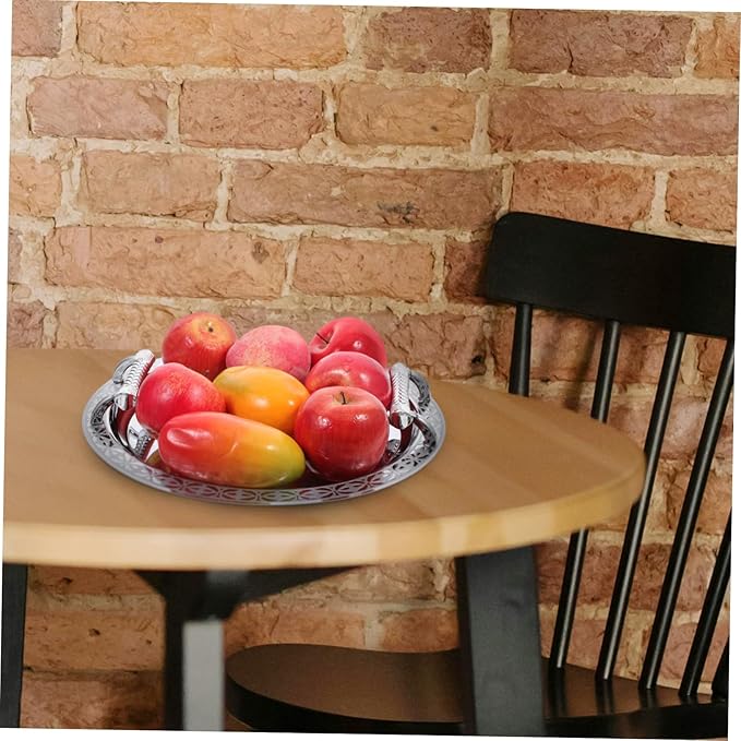 DECHOUS Floral Pattern Serving Tray Silver Snack Storage Holder for Candy Dessert Fruit Multipurpose Stainless Steel and Plastic Plate for Use