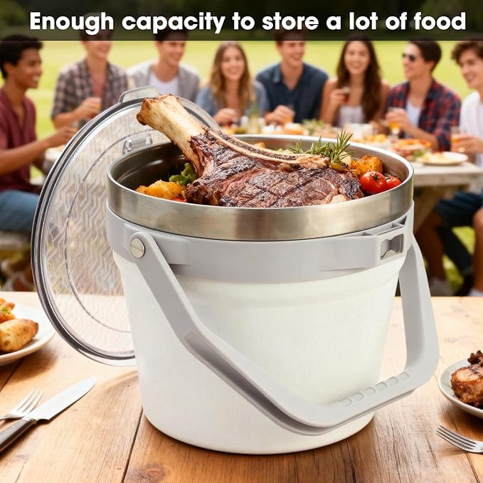 COKTIK 7L Vacuum Insulated Ice Bucket with Lid and Scoop& Tongs，Large capacity Stainless Steel Beverage Bucket for Cocktail, Champagne, Wine, Beer，Large Parties（Milk White Suit）