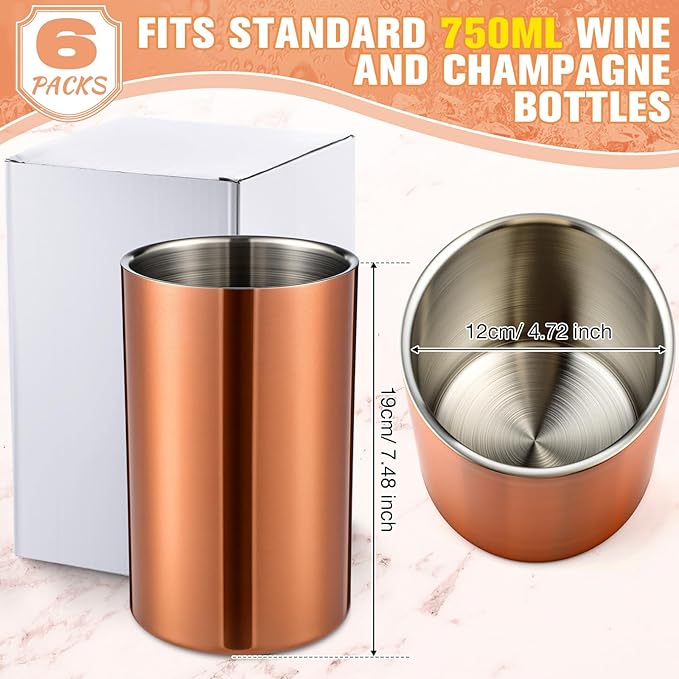 6 Pack Wine Chiller Bucket Wine Bottles Cooler Bulk, Stainless Steel Double Wall Insulated Champagne Ice Bucket for Parties,Fits for 750 ml Bottles (Copper)