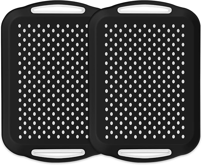 Food Trays, Serving Trays Set, 2 Pack Black Food Trays - Non Slip, Silicone Grippy Dots Lap, Serving Trays for Food, Drink, Fruit, Dessert