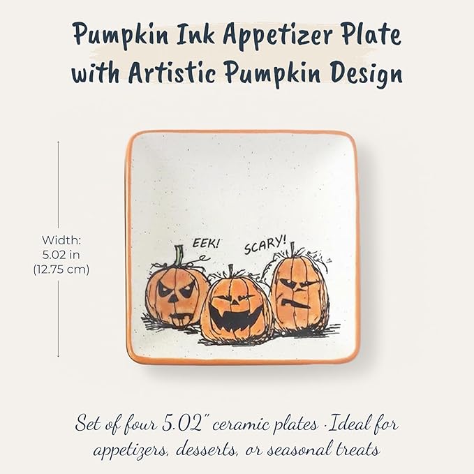 Blue Sky Clayworks Pumpkin Ink Appetizer Plate, 5.02" L, Set of 4