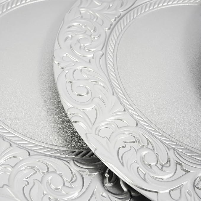 Sliver Plastic Charger Plates Set of 150, 13” Reusable Party Chargers for Dinner Plates, Elegant Round Service Plate Chargers Bulk Decorative for Wedding, Catering Table Decor
