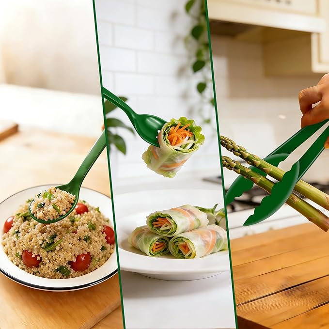 24 Pcs St. Patrick's Day Party Supplies, Plastic Serving Utensils Set 8 Tongs, 8 Spoons, 8 Forks, Heavy Duty Green Party Supplies for Buffet Holiday Restaurant Dinner Salad Noodles Soup and Daily Use