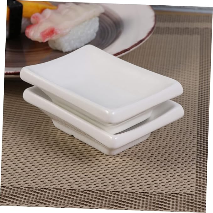 2pcs Rectangular Sauce Dishes Snack Plate Condiment Plate Ceramic Serving Platter White Serving Dishes Food Display