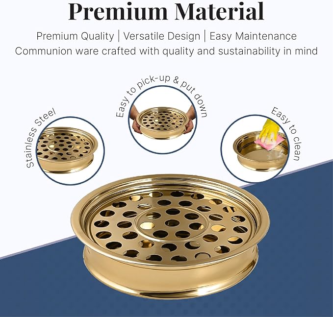 Communion Ware | Communion Tray | Holy Stackable Cup Tray for Churches | Communions Supplies | Portable Communions Trays with 40 Holes Disk | Stainless Steel - Shiny Gold Finish