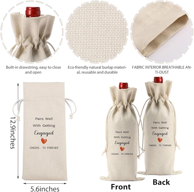 Engaged Wine Bag Engagement Gifts for Women Men Bride Couples Future Mrs Newlywed Engaged Wedding Bridal Shower Wedding Party Decorations Wine Bottle Bags