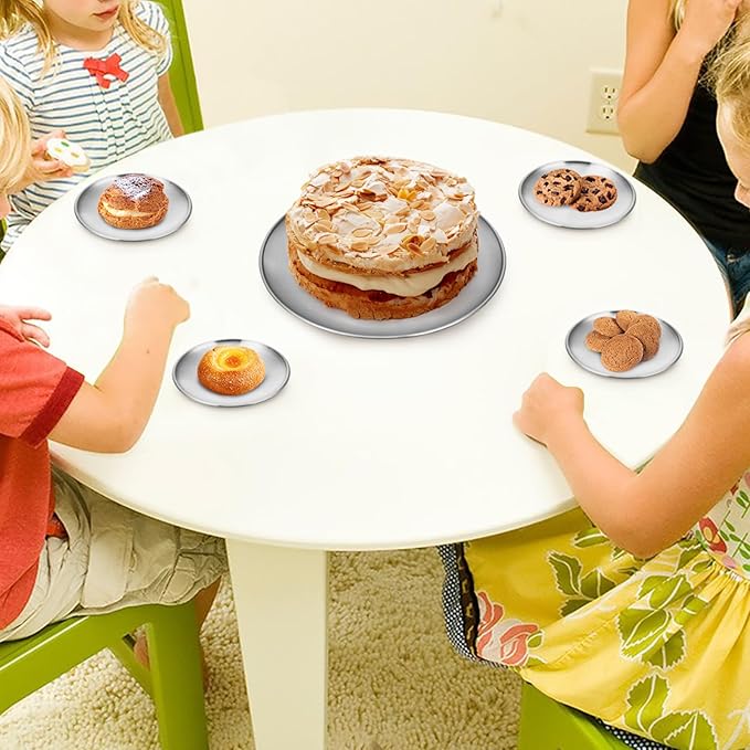 Metal Dinner Plate, 10 Pack 10.2 inch 304(18/8) Stainless Steel Plates, Reusable lunch salad Pizza BBQ Food Serving Snack Eating Dishes Round Shatterproof Plate Silver Dinnerware Oven Safe