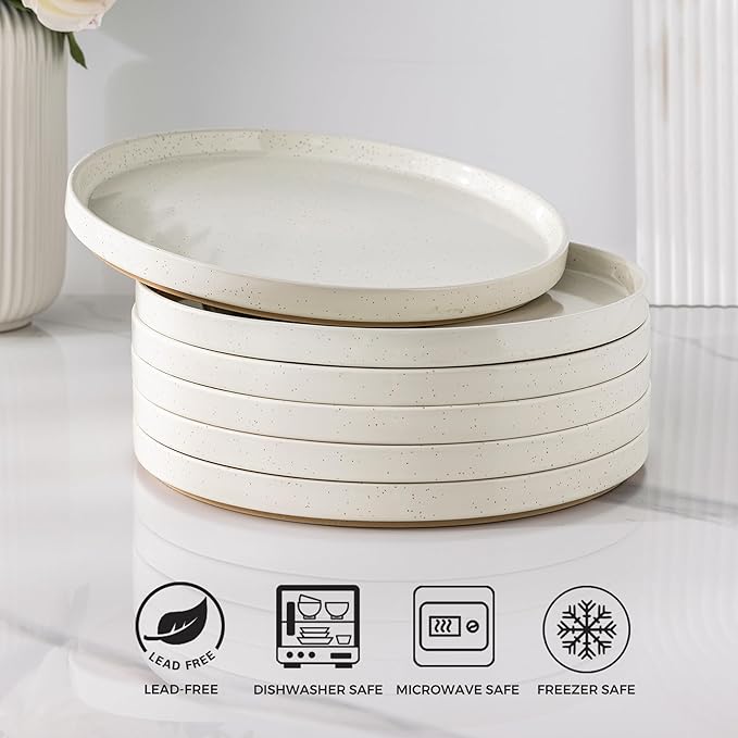 Ceramic Dinner Plates Set of 6, 10.25 Inch Stoneware Plates for Kitchen,Modern Flat Dinnerware Dishes Set,Microwave& Dishwasher Safe, Scratch Resistant-Beige