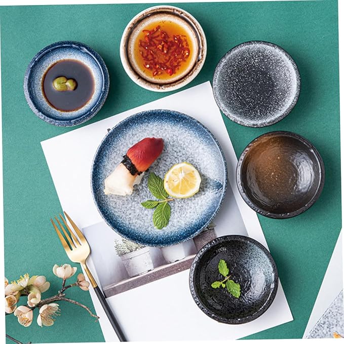 5pcs Ceramic Sauce Dishes for Dipping Seasoning Plate Vinegar Dish Assorted Patterns Decorative Appetizer Plates