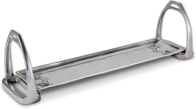 Arthur Court Horse Stirrup Metal Serving Tray for Serving Food, Snacks, Desserts Stackable Platter to Form Tier Cheese Stand - Silver Equestrian Style 4.5 inch x 17.5 inch