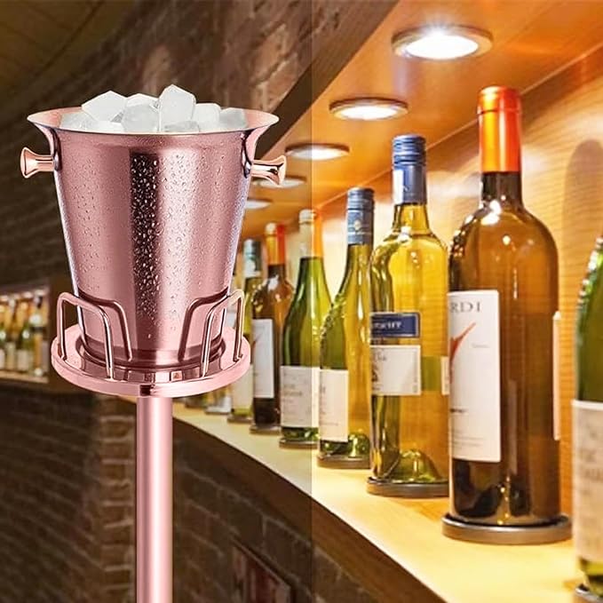 Ice Bucket with Stand Christmas Stainless Steel Standing Bucket Ice Cube Container, Wine Bucket on Rack Champagne Bucket for Wine Beer KTV Club Bar Bbq Party Wedding, 12lb 5L,Rose Gold,2 packs