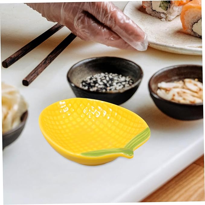 Ceramic Corn Shaped Dipping Sauce Plate Multi-functional Appetizer Dish for Snacks for Family Gatherings and Parties Holds Sauces and Seasonings