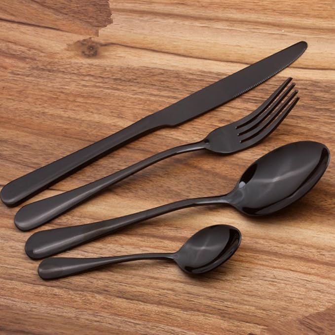 Lots 4pcs Stainless Steel Tableware Dinner Spoon Fork Knife Flatware Serving Sets Spoons Forks Knives (4, Black)