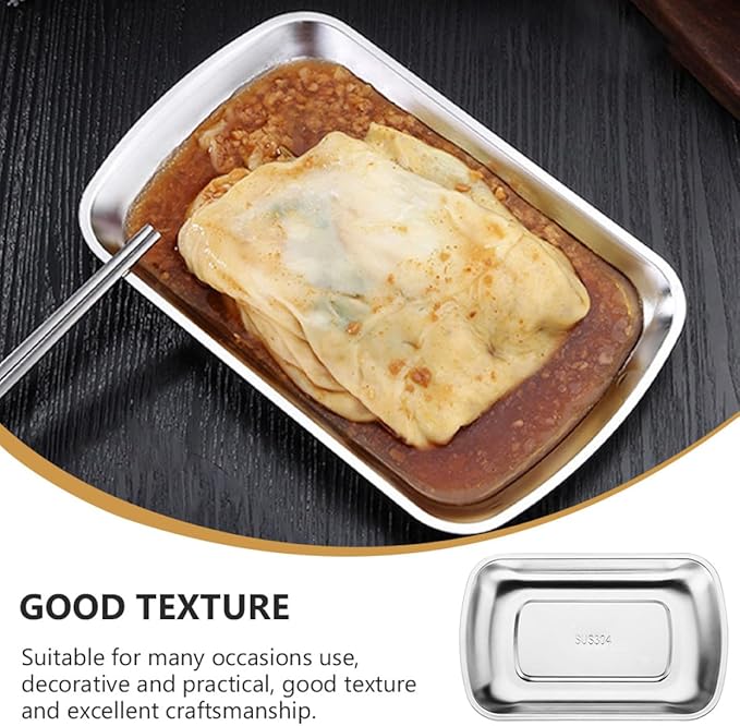 ARTIBETTER Stainless Steel Rectangle Food Tray Large 304 Steel Snack Holder Roast Meat Plate Pastry Serving Tray for Dining Table and Barbecue Use