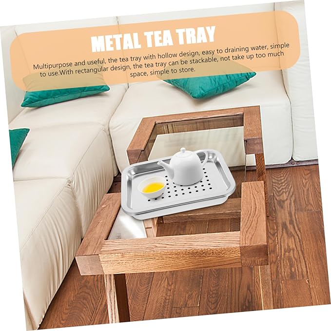 Cabilock Stainless Steel Germination Tray Set Rectangular Tea Serving Tray Deep Drainage for Efficient Filtration for Home and Garden Use