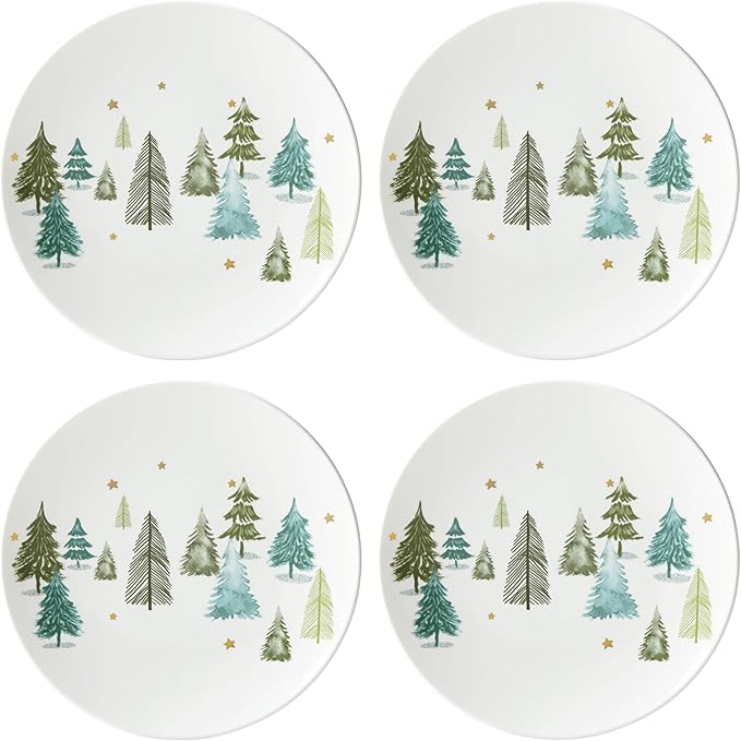 Lenox Dinnerware, Balsam Lane 12-Piece Dinnerware Set, Service For 4, Porcelain, Dishwasher & Microwave Safe, Plates & Bowls Sets, Christmas, Holiday Hosting, Home and Kitchen (White/Green, 12 Piece)