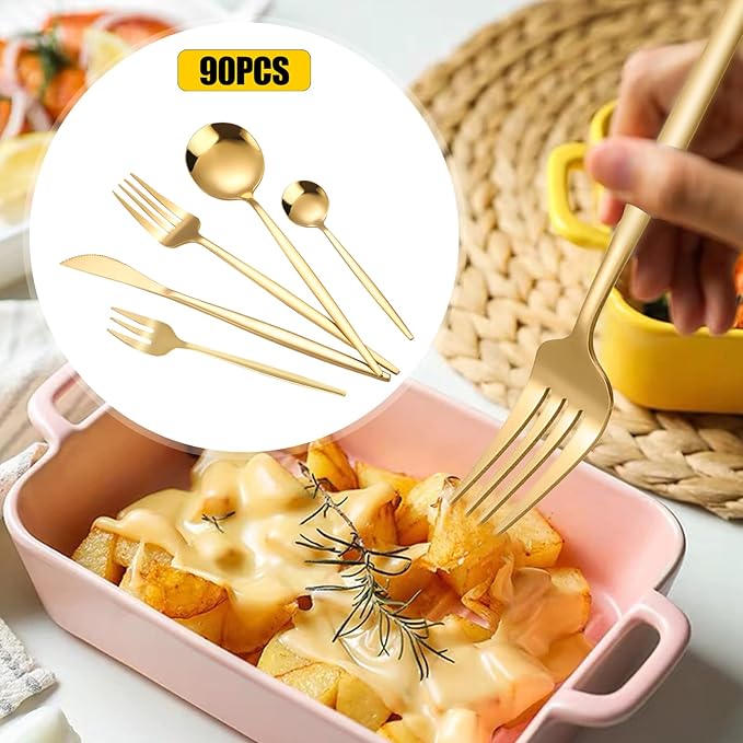 90 Piece Cutlery Set for 18, Stainless Steel Flatware Utensil Kitchen Spoon Fork,Stainless Steel Flatware Set, Kitchen Utensil Set Cutlery Tableware for Home and Restaurant